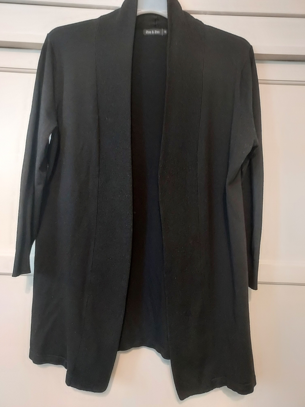 Zoe & Zac Open-Front Black Long Line Plus Size Cardigan Sweater 1X Fall